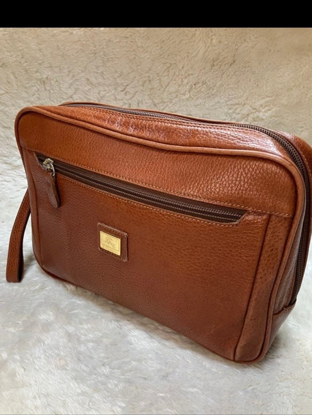 Vintage BURBERRY Clutch Wristlet Designer Brown Leather Travel Bag Preppy 90s